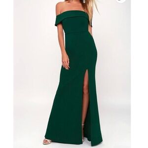 Lulus Aveline Forest Green Off-the-Shoulder Maxi Dress - Size S